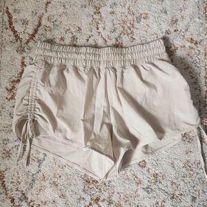 Aerie Women's Ruched Side Drawstring Athletic Shorts in Beige